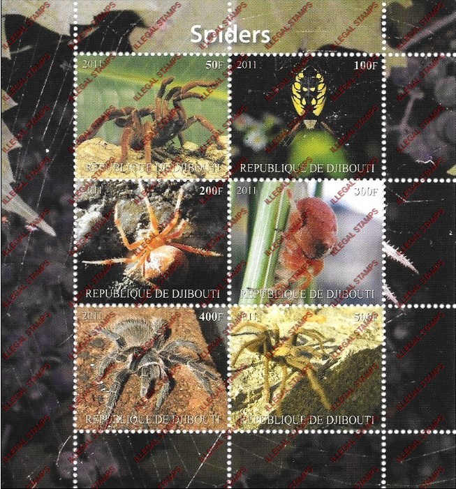 Djibouti 2011 Animals Spiders Illegal Stamp Sheetlet of 6