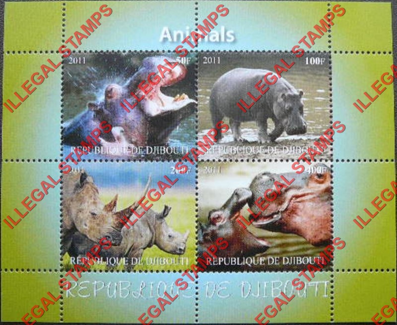 Djibouti 2011 Animals Illegal Stamp Souvenir Sheets of 4 with Plain Backgrounds (Part 2)