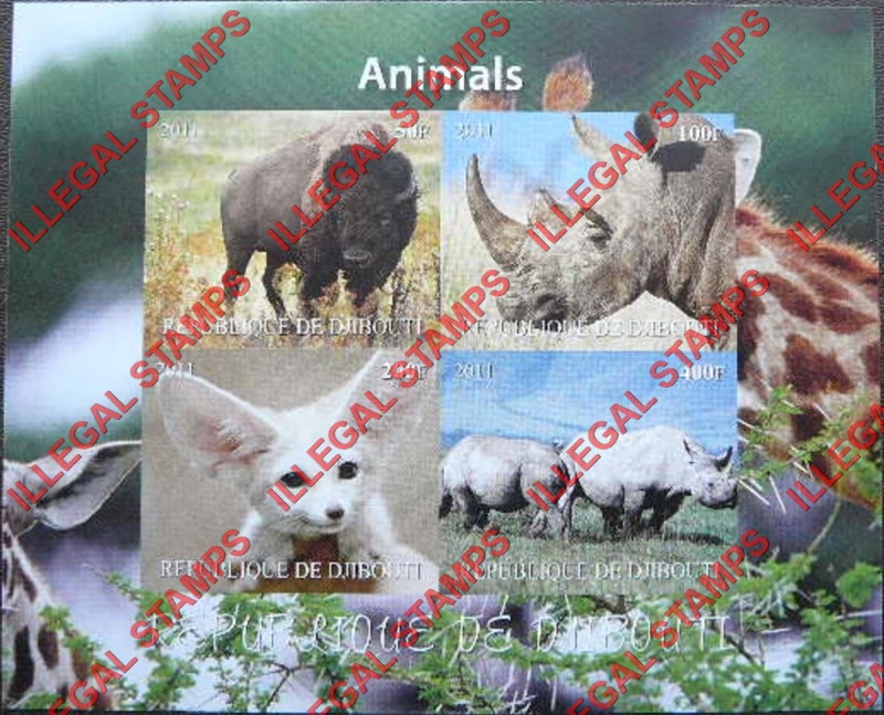 Djibouti 2011 Animals Illegal Stamp Souvenir Sheets of 4 with Picture Backgrounds (Part 2)