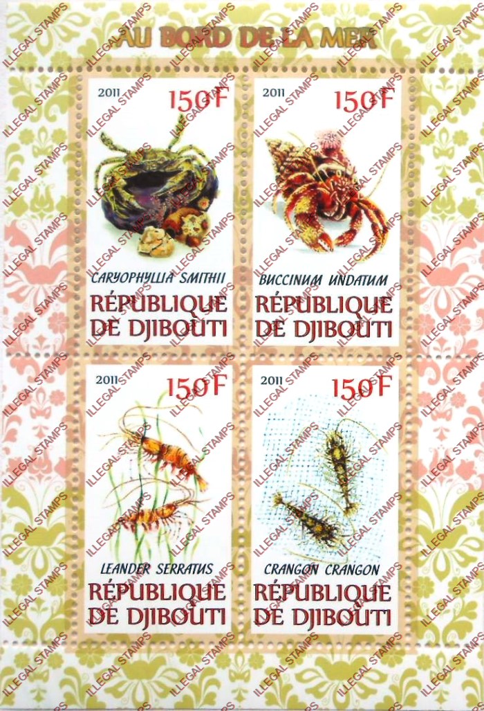 Djibouti 2011 At the Seashore Illegal Stamp Souvenir Sheet of 4