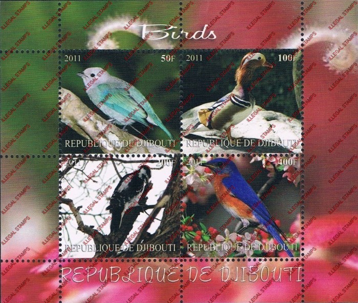 Djibouti 2011 Birds Illegal Stamp Souvenir Sheet of 4