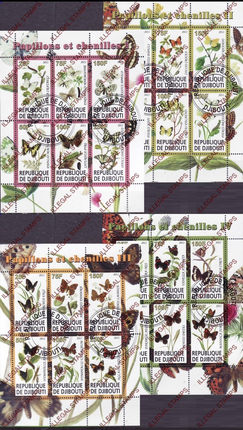 Djibouti 2011 Butterflies and Flowers Illegal Stamp Sheetlets of 6