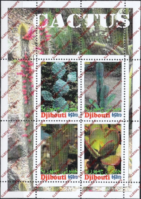 Djibouti 2011 Cactus Illegal Stamp Souvenir Sheet of 4