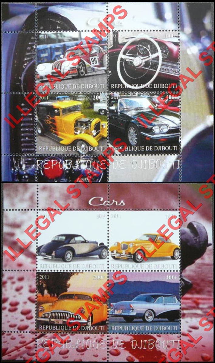 Djibouti 2011 Cars Illegal Stamp Souvenir Sheets of 4 (Part 2)