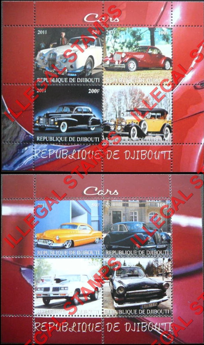 Djibouti 2011 Cars Illegal Stamp Souvenir Sheets of 4 (Part 3)