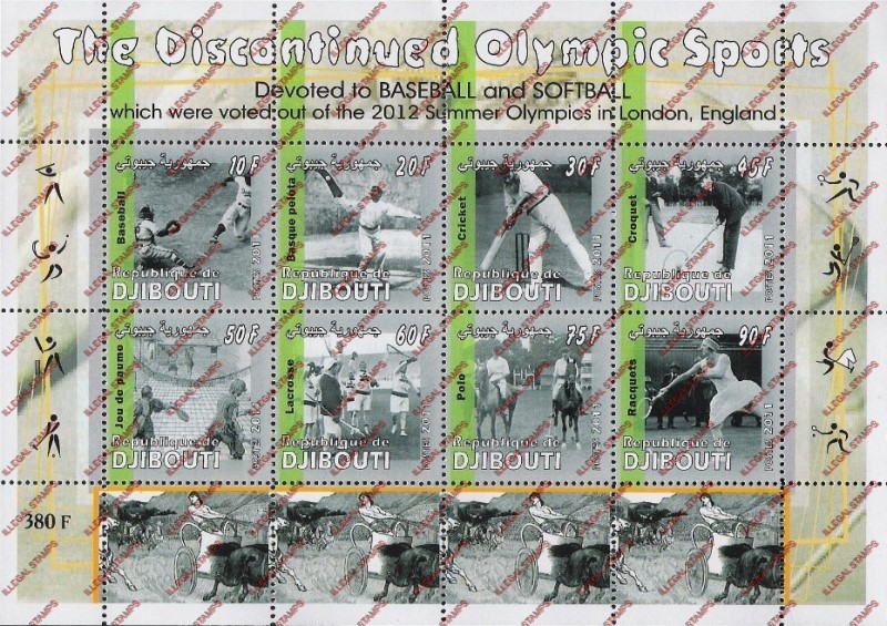 Djibouti 2011 Discontinued Olympic Sports Illegal Stamp Sheetlet of 8