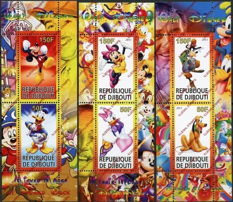Djibouti 2011 Disney Cartoon Characters Illegal Stamp Souvenir Sheets of 2