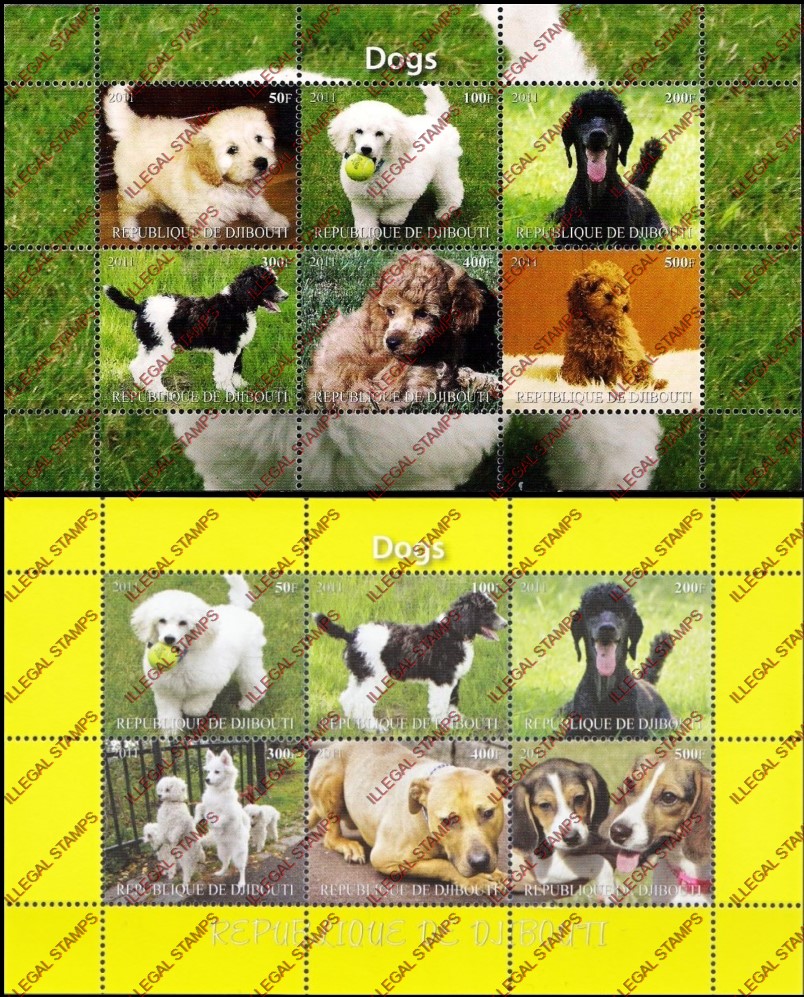 Djibouti 2011 Dogs Illegal Stamp Sheetlets of 6
