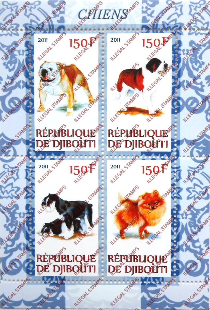 Djibouti 2011 Dogs Illegal Stamp Souvenir Sheet of 4