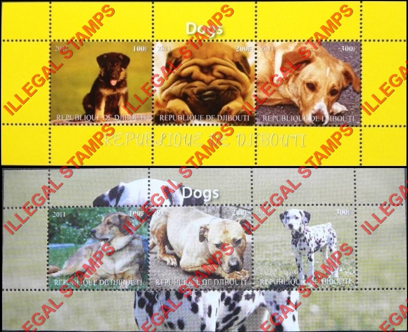 Djibouti 2011 Dogs Illegal Stamp Souvenir Sheets of 3