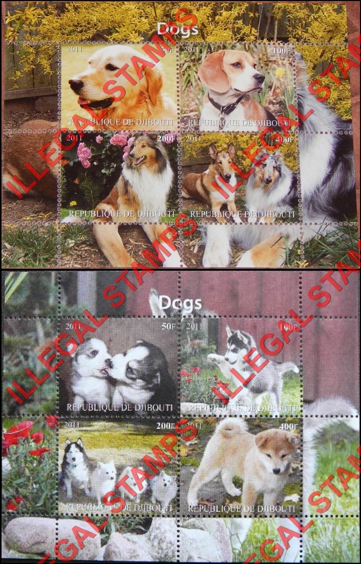 Djibouti 2011 Dogs Illegal Stamp Souvenir Sheet of 4 (different) (Part 1)