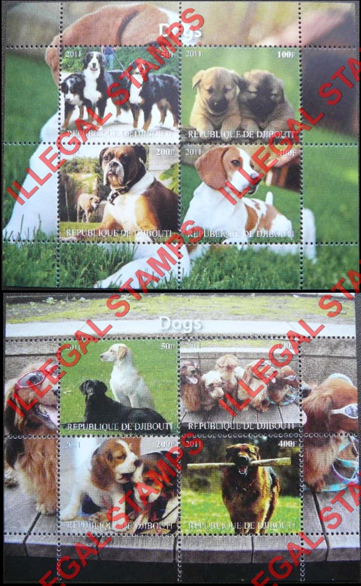 Djibouti 2011 Dogs Illegal Stamp Souvenir Sheet of 4 (different) (Part 2)
