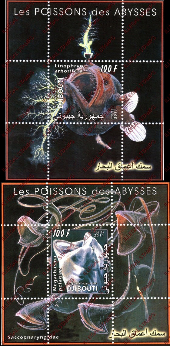 Djibouti 2011 Fish of the Abyss Illegal Stamp Souvenir Sheets of 1