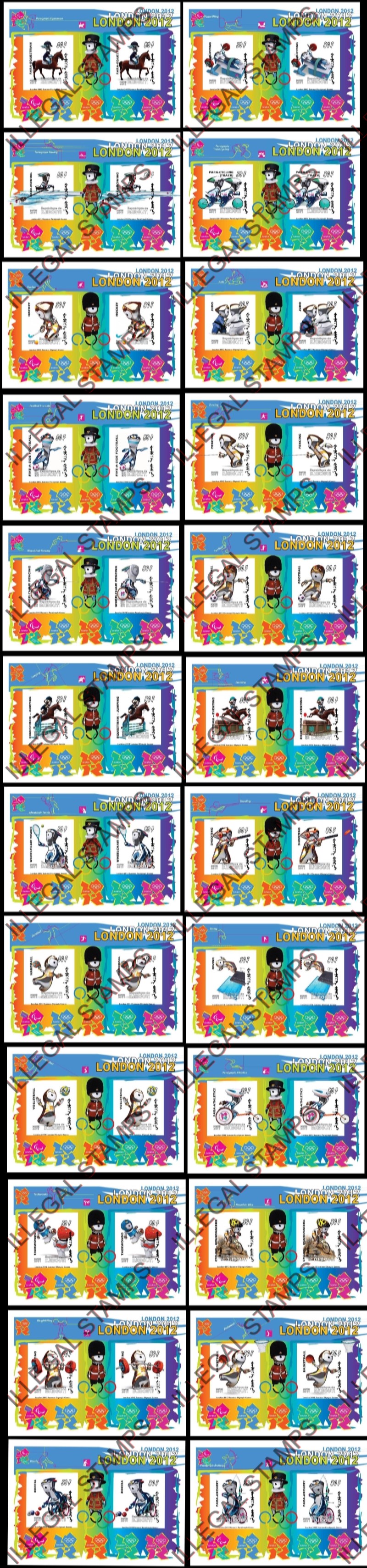 Djibouti 2011 London Paralympic Games Illegal Stamp Souvenir Sheets of 2 Part 1