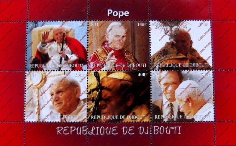 Djibouti 2011 Pope Illegal Stamp Sheetlet of 6