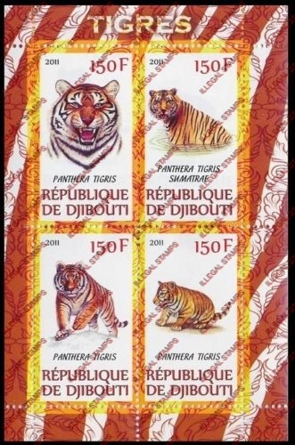 Djibouti 2011 Tigers Illegal Stamp Souvenir Sheet of 4