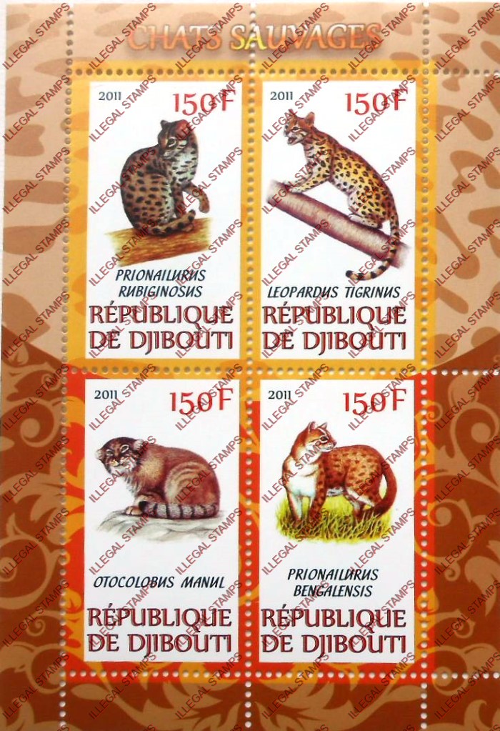 Djibouti 2011 Wild Cats Illegal Stamp Souvenir Sheet of 4
