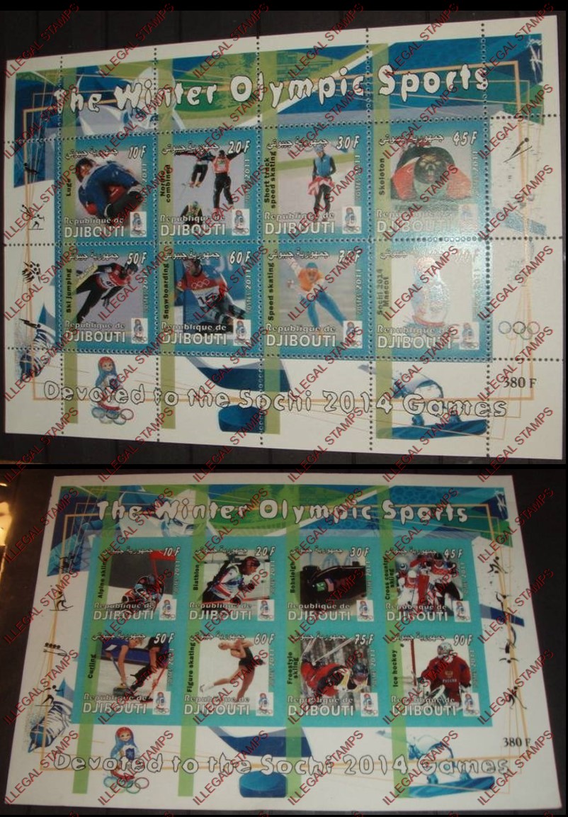 Djibouti 2011 Winter Olympic Games Illegal Stamp Sheetlets of 8