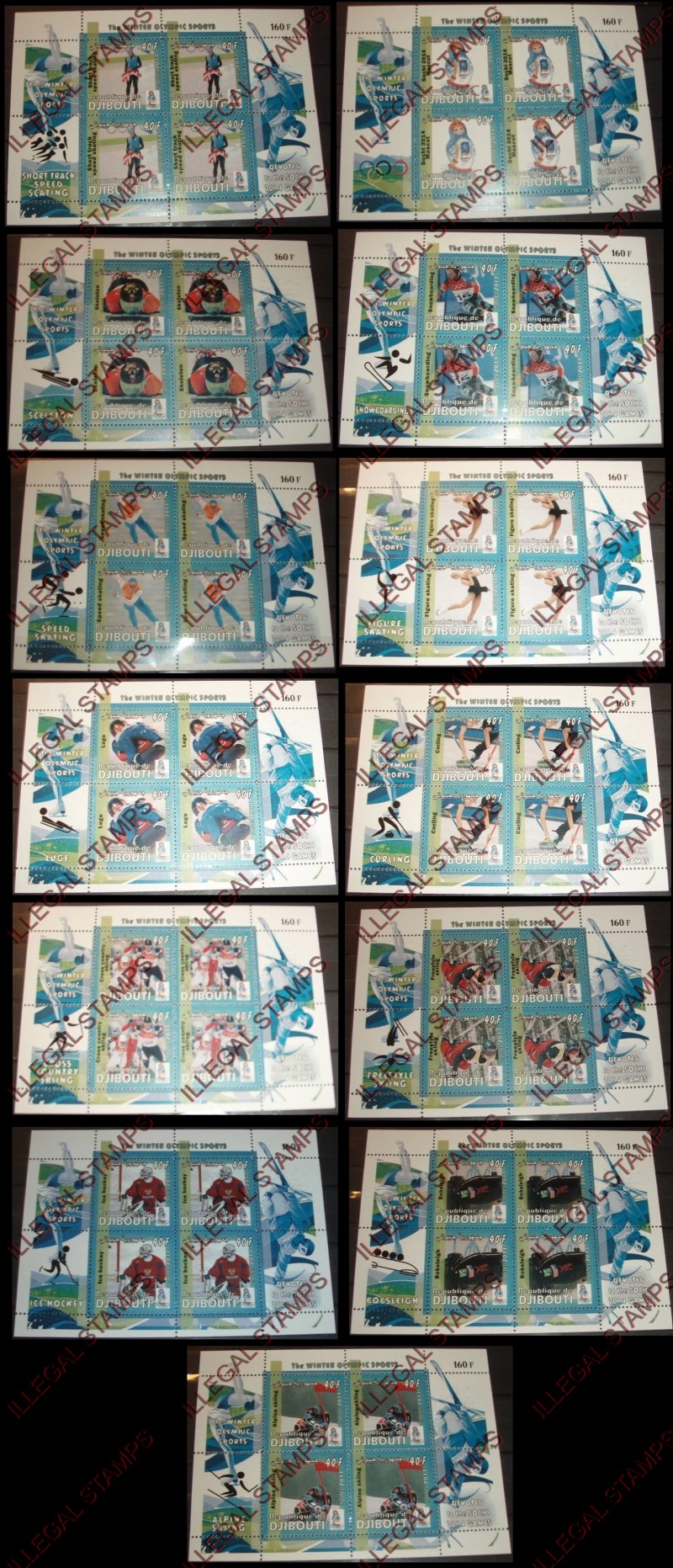 Djibouti 2011 Winter Olympic Games Illegal Stamp Souvenir Sheets of 4