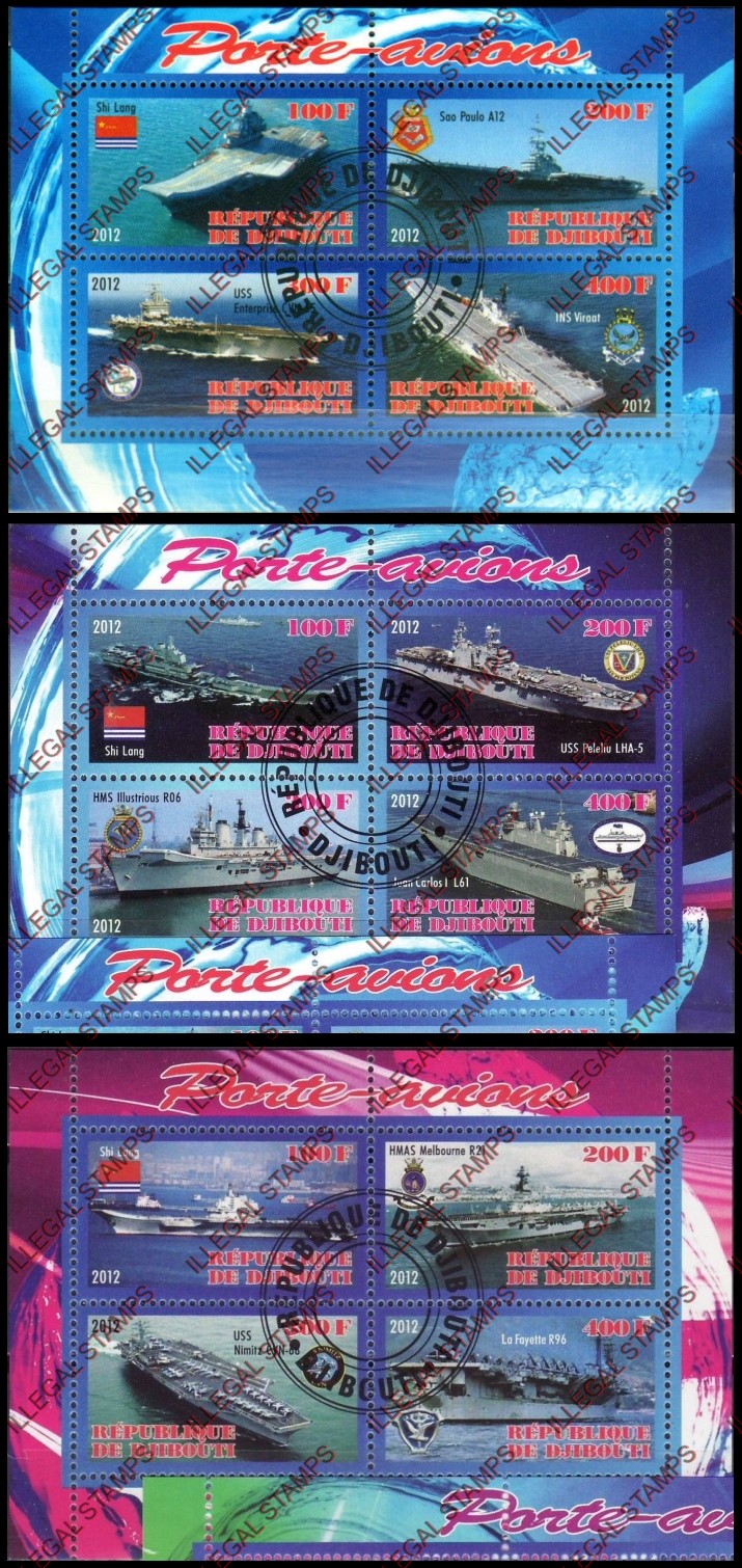 Djibouti 2012 Aircraft Carriers Illegal Stamp Souvenir Sheets of 4