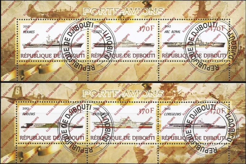 Djibouti 2012 Aircraft Carriers Illegal Stamp Souvenir Sheets of 3