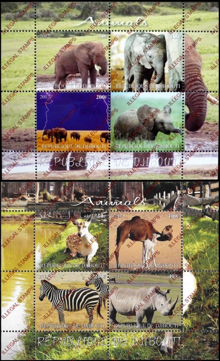 Djibouti 2012 Animals Illegal Stamp Souvenir Sheets of 4
