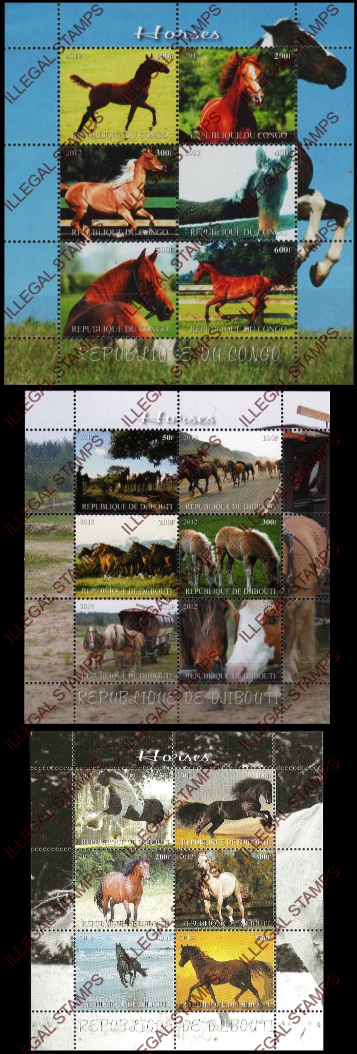 Djibouti 2012 Horses Illegal Stamp Sheetlets of 6