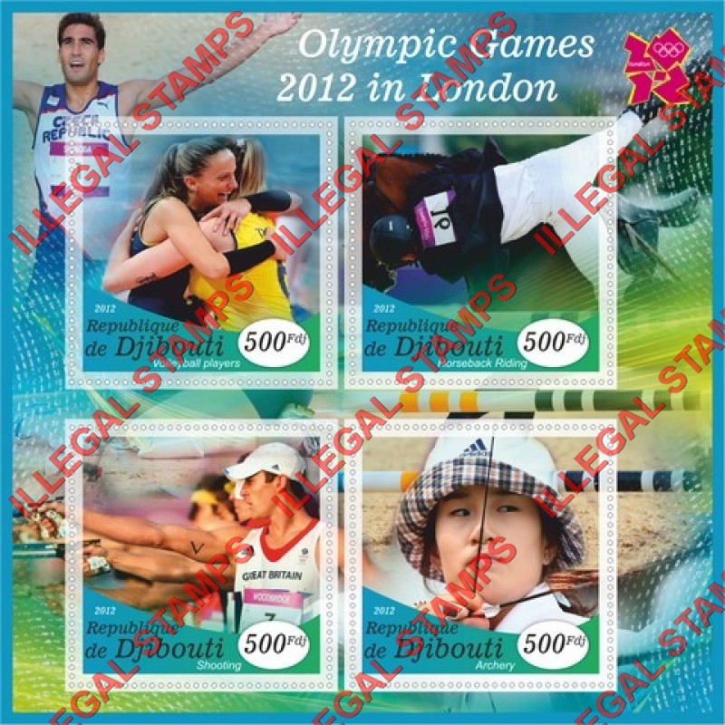 Djibouti 2012 Olympic Games in London Illegal Stamp Souvenir Sheet of 4