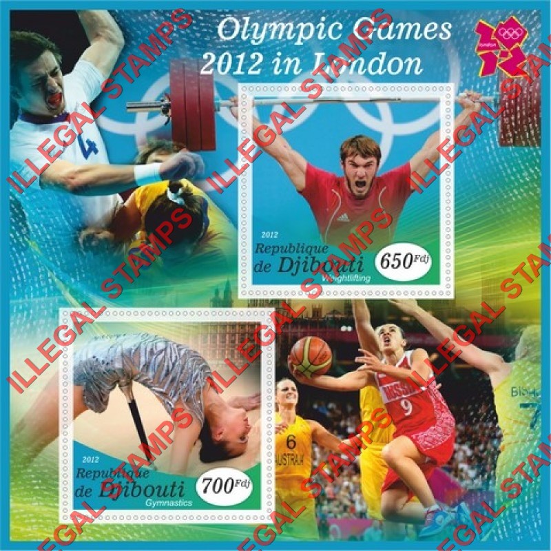 Djibouti 2012 Olympic Games in London Illegal Stamp Souvenir Sheet of 2