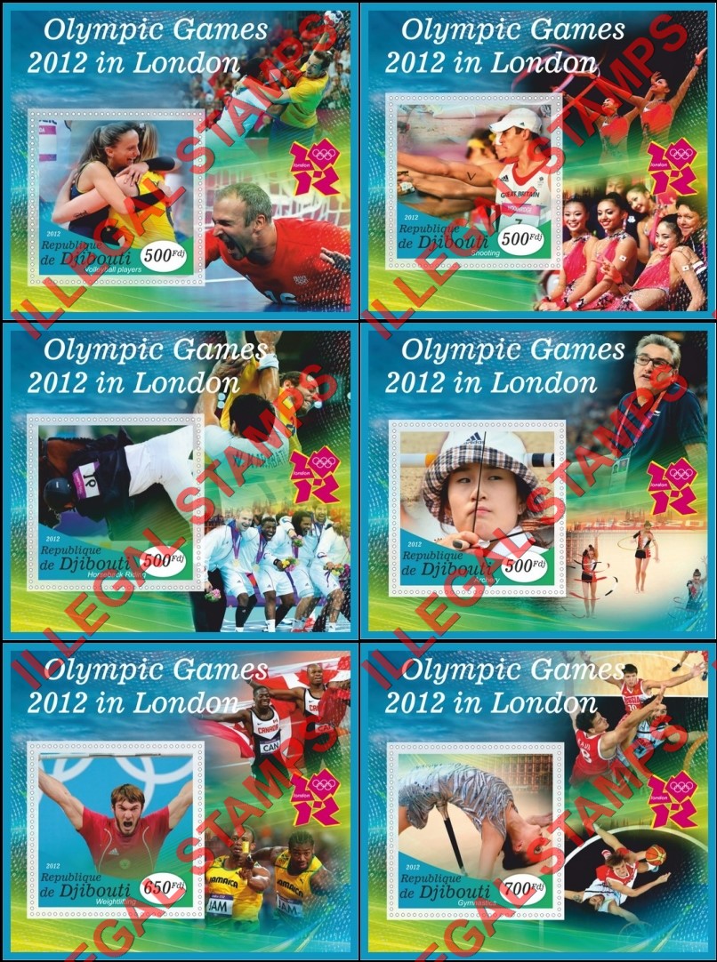 Djibouti 2012 Olympic Games in London Illegal Stamp Souvenir Sheets of 1