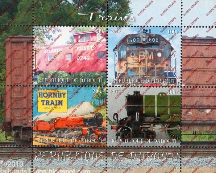 Djibouti 2012 Trains Illegal Stamp Souvenir Sheet of 4