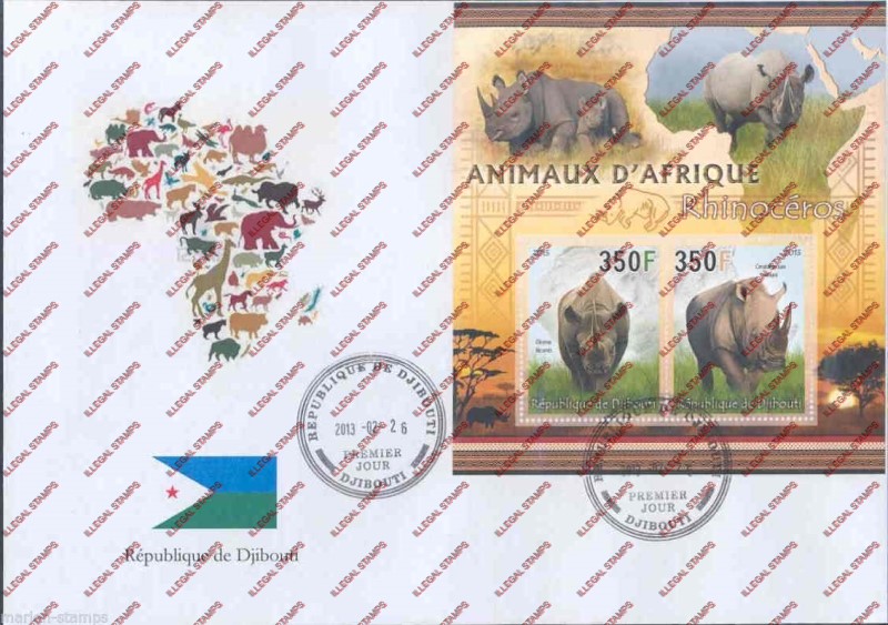 Djibouti 2013 African Animals Illegal Stamp Fake First Day Cover