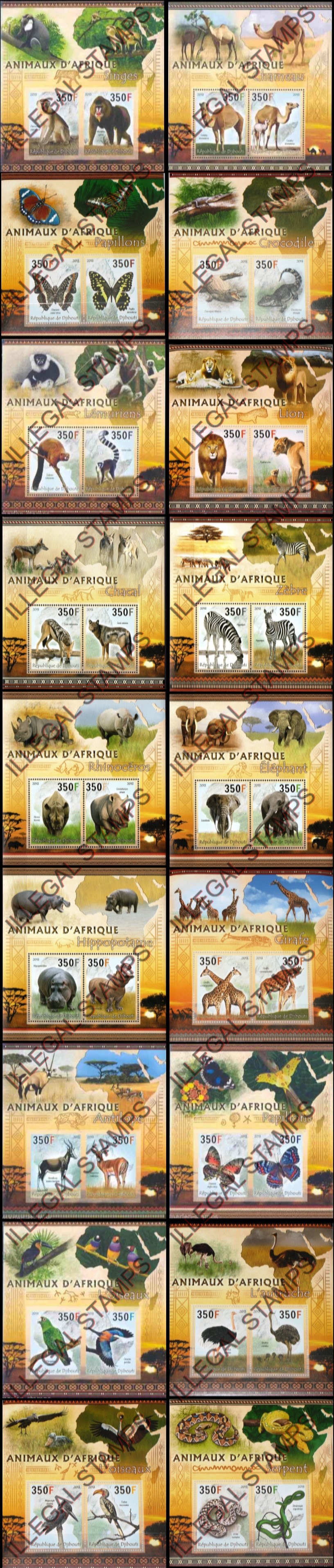 Djibouti 2013 African Animals Illegal Stamp Souvenir Sheets of 2