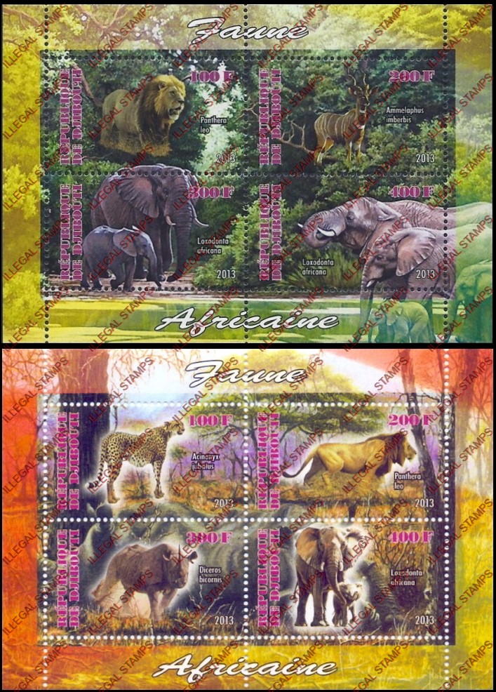 Djibouti 2013 African Fauna Illegal Stamp Souvenir Sheets of 4