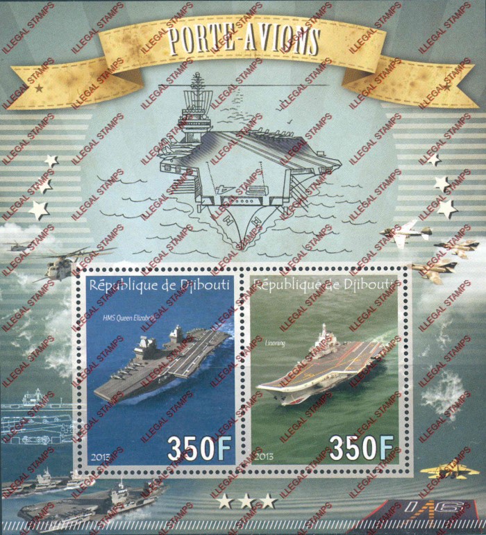 Djibouti 2013 Aircraft Carriers Illegal Stamp Souvenir Sheet of 2