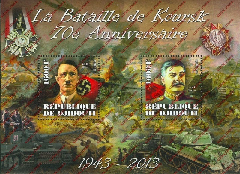 Djibouti 2013 Battle of Koursk Hitler Stalin Illegal Stamp Souvenir Sheet of 2