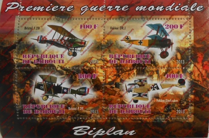 Djibouti 2013 Biplanes Illegal Stamp Souvenir Sheet of 4