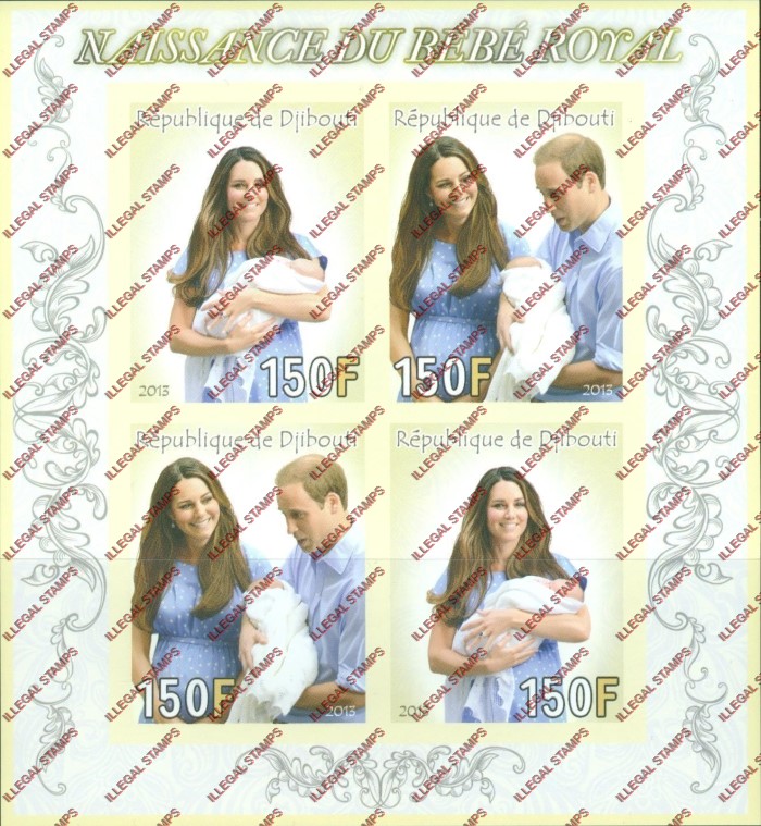Djibouti 2013 Birth of the Royal Baby Prince George Illegal Stamp Souvenir Sheet of 4