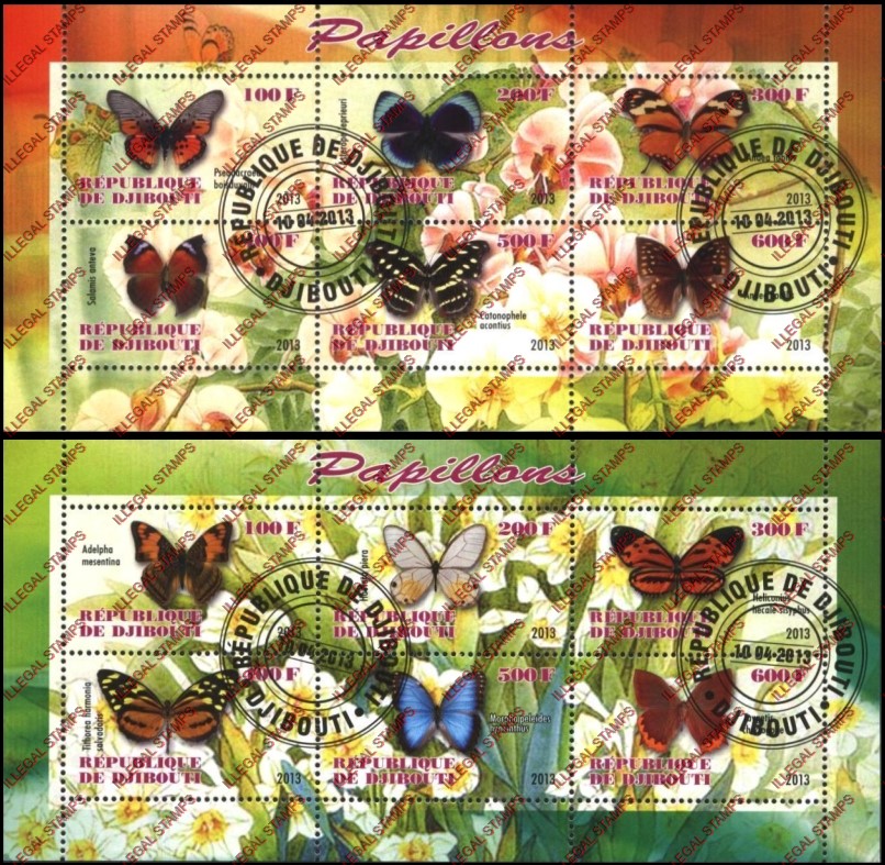 Djibouti 2013 Butterflies Illegal Stamp Sheetlets of 6