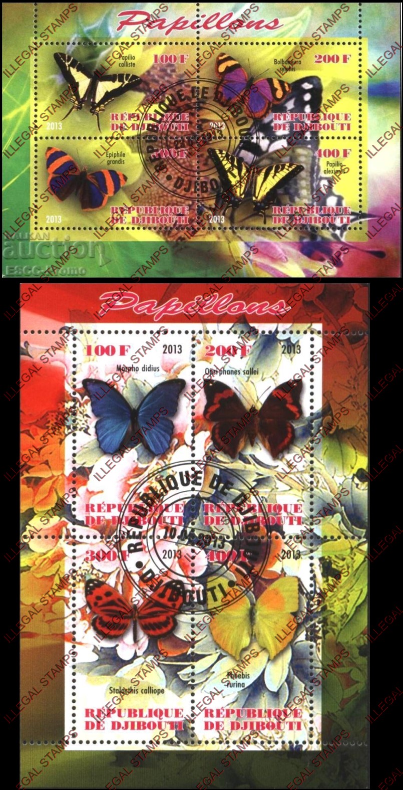 Djibouti 2013 Butterflies Illegal Stamp Souvenir Sheets of 4