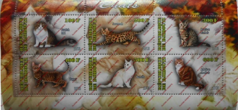 Djibouti 2013 Cats Illegal Stamp Sheetlet of 6