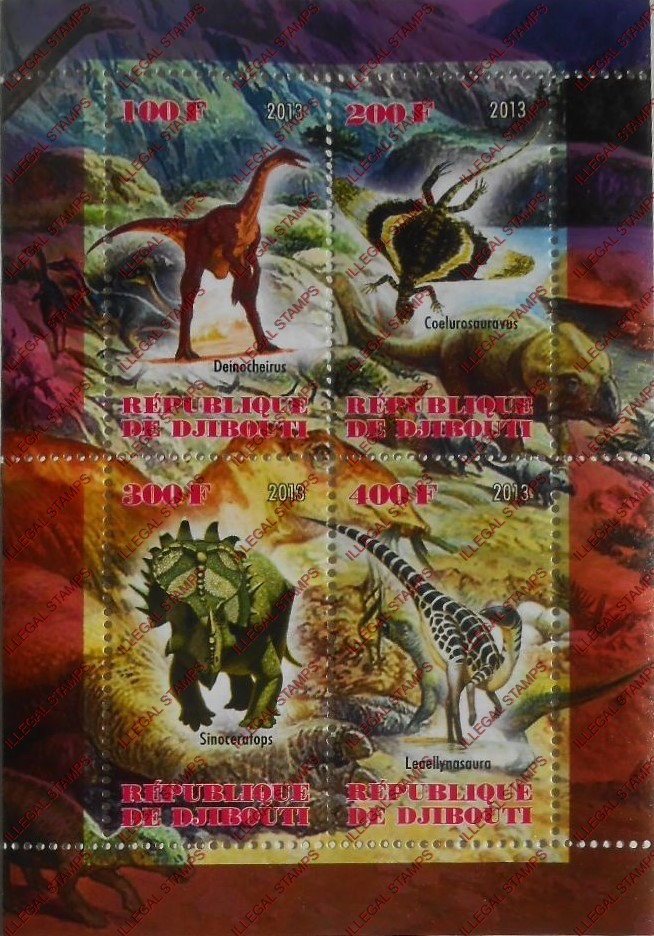Djibouti 2013 Dinosaurs Illegal Stamp Souvenir Sheet of 4