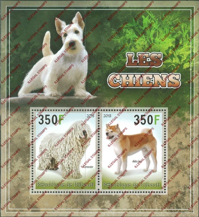 Djibouti 2013 Dogs Illegal Stamp Souvenir Sheet of 2