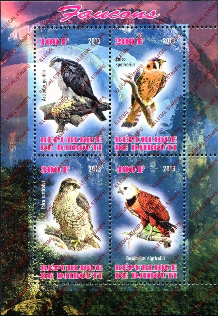 Djibouti 2013 Falcons Illegal Stamp Souvenir Sheet of 4
