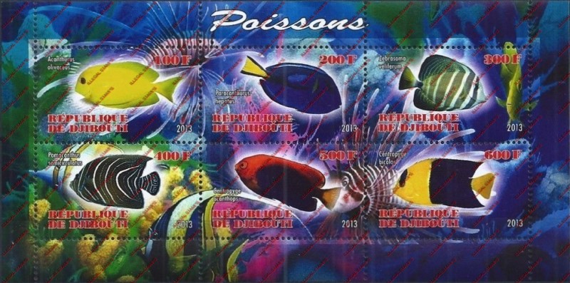 Djibouti 2013 Fish Illegal Stamp Sheetlet of 6