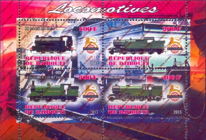 Djibouti 2013 Locomotives Illegal Stamp Souvenir Sheet of 4