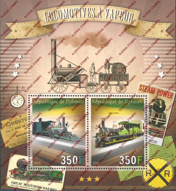 Djibouti 2013 Locomotives Illegal Stamp Souvenir Sheet of 2