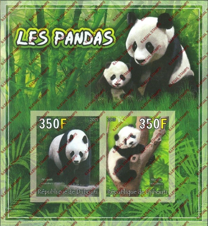 Djibouti 2013 Pandas Illegal Stamp Souvenir Sheet of 2