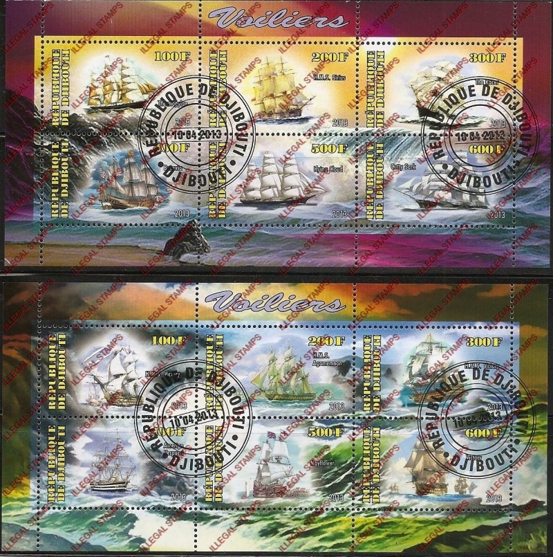 Djibouti 2013 Sailing Ships Illegal Stamp Sheetlets of 6