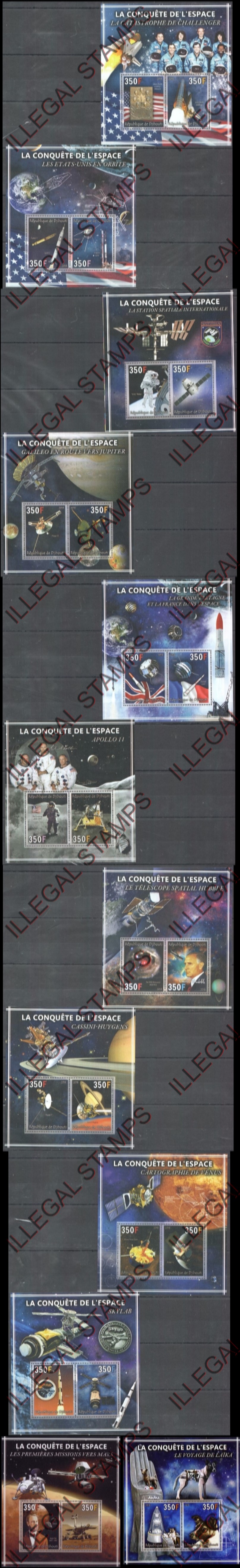 Djibouti 2013 Space Conquest Illegal Stamp Souvenir Sheets of 2